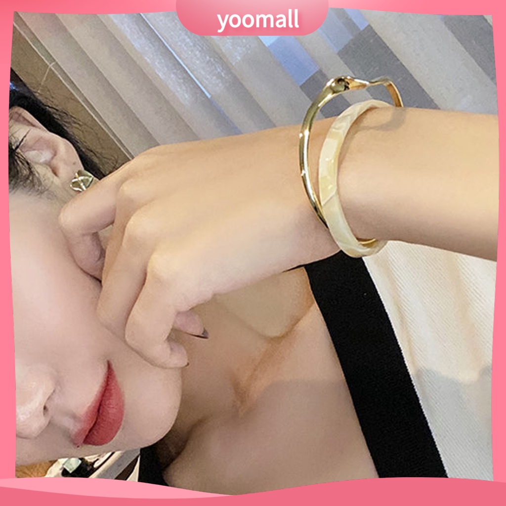 [YM] Vòng Đeo Tay Hở Mạ Điện Sáng Bóng Hai Lớp Dạng Bảng Trắng Có Thể Điều Chỉnh Mặc Hàng Ngày