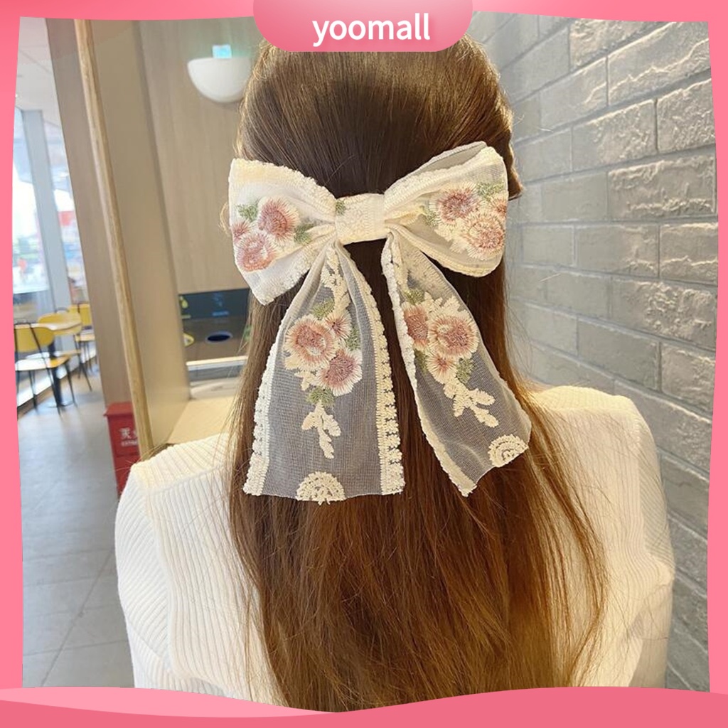 Kẹp Tóc Hình Nơ Bằng Ren Tinh Tế Chống Mòn Cho Nữ