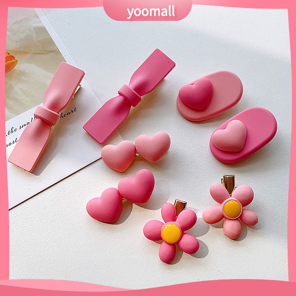 1 Cặp Kẹp Tóc Nhựa Hình Nơ / Bông Hoa Màu Hồng Dễ Thương