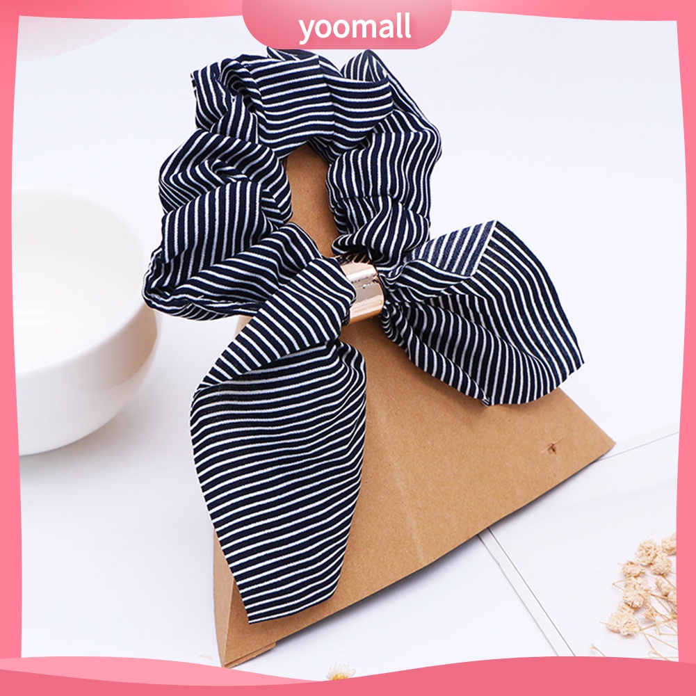 Dây Cột Tóc Co Giãn Đính Nơ Họa Tiết Kẻ Sọc Đơn Giản Cho Nữ