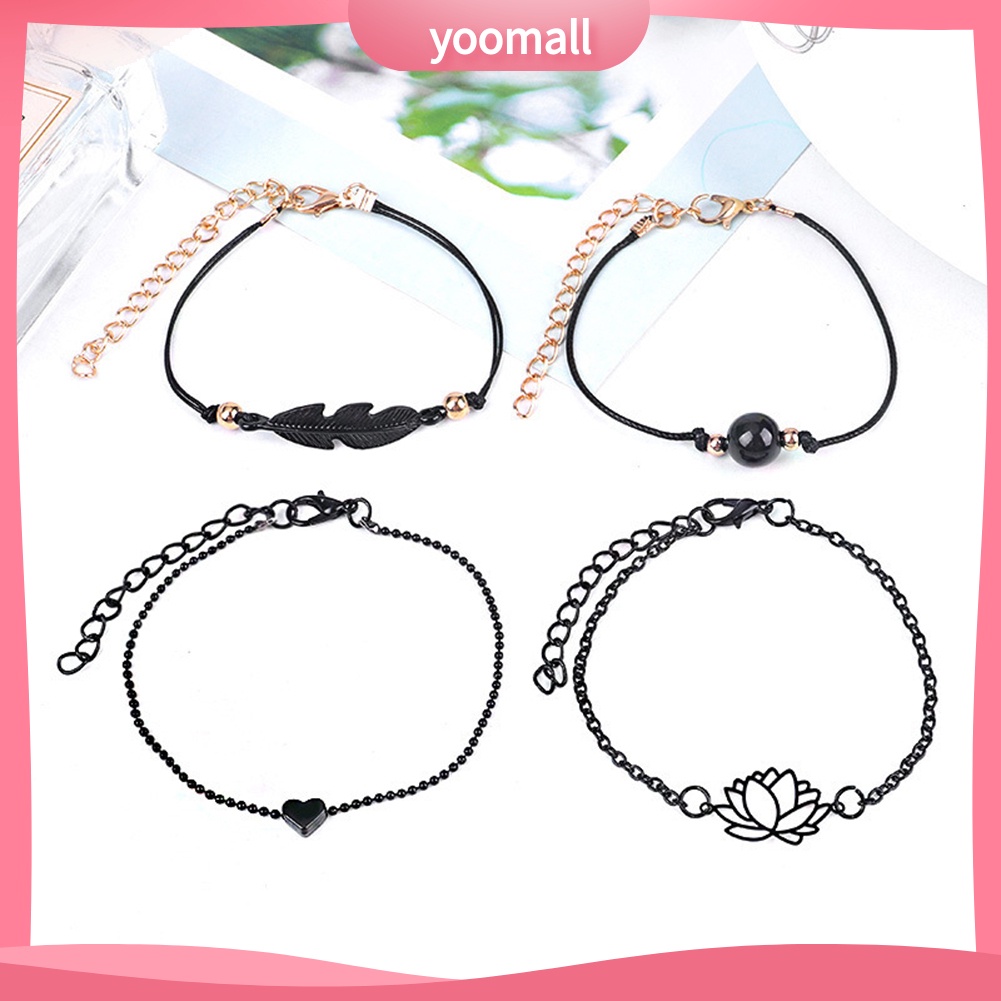 Set 4 Vòng Tay Bện Dây Đính Ngọc Trai Giả Thời Trang