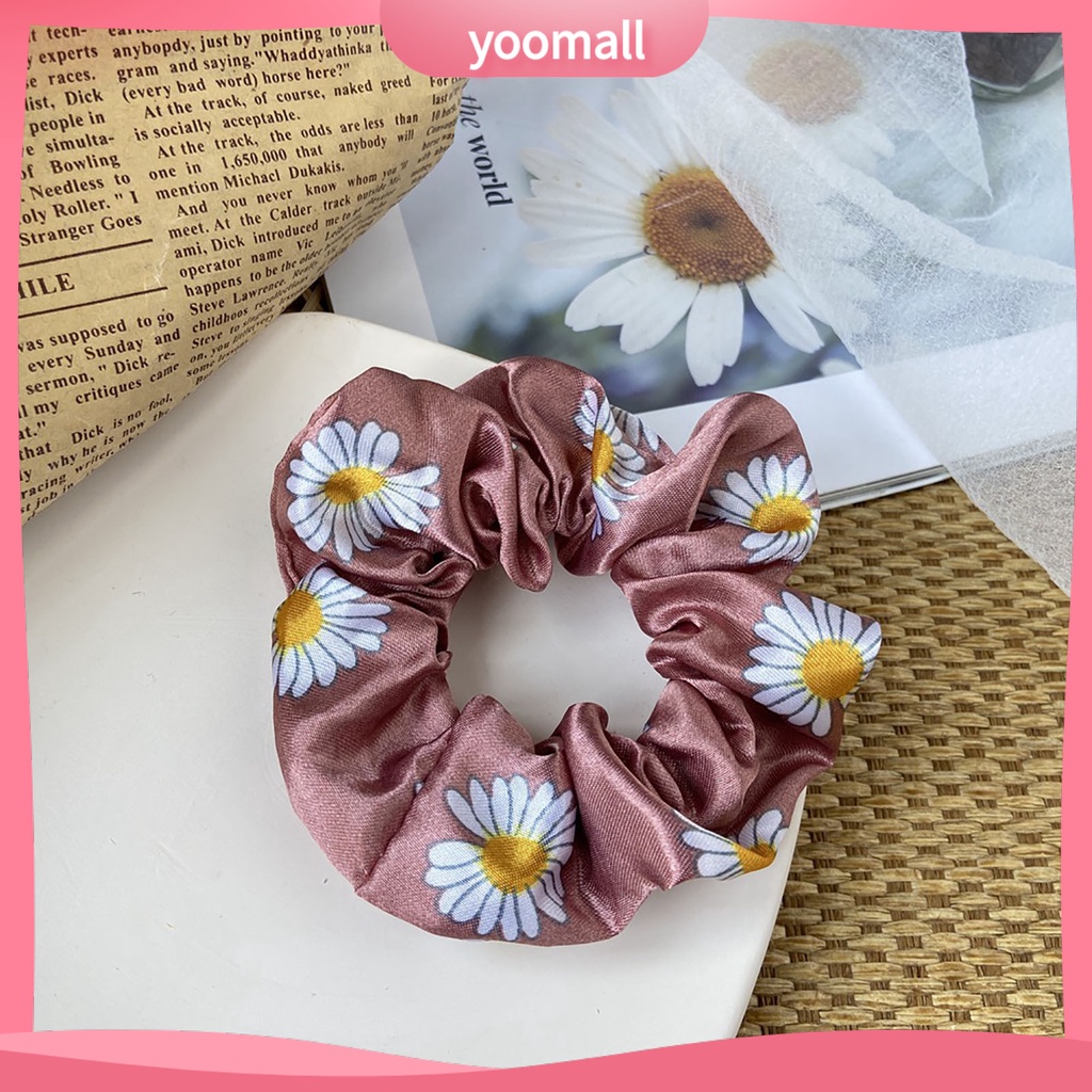 Dây Buộc Tóc Vải Satin Co Giãn In Họa Tiết Hoa Ngọt Ngào