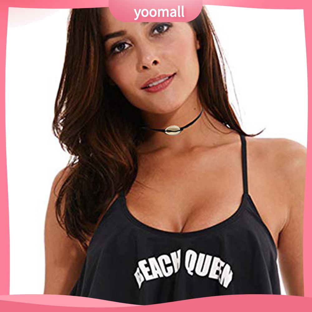 Vòng Cổ Choker Giả Da Đính Vỏ Sò Thời Trang Đi Biển Phong Cách Hawaii Dành Cho Nữ