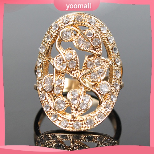 Nhẫn Đính Đá Hình Chiếc Lá Màu Vàng Sang Trọng Cho Nữ