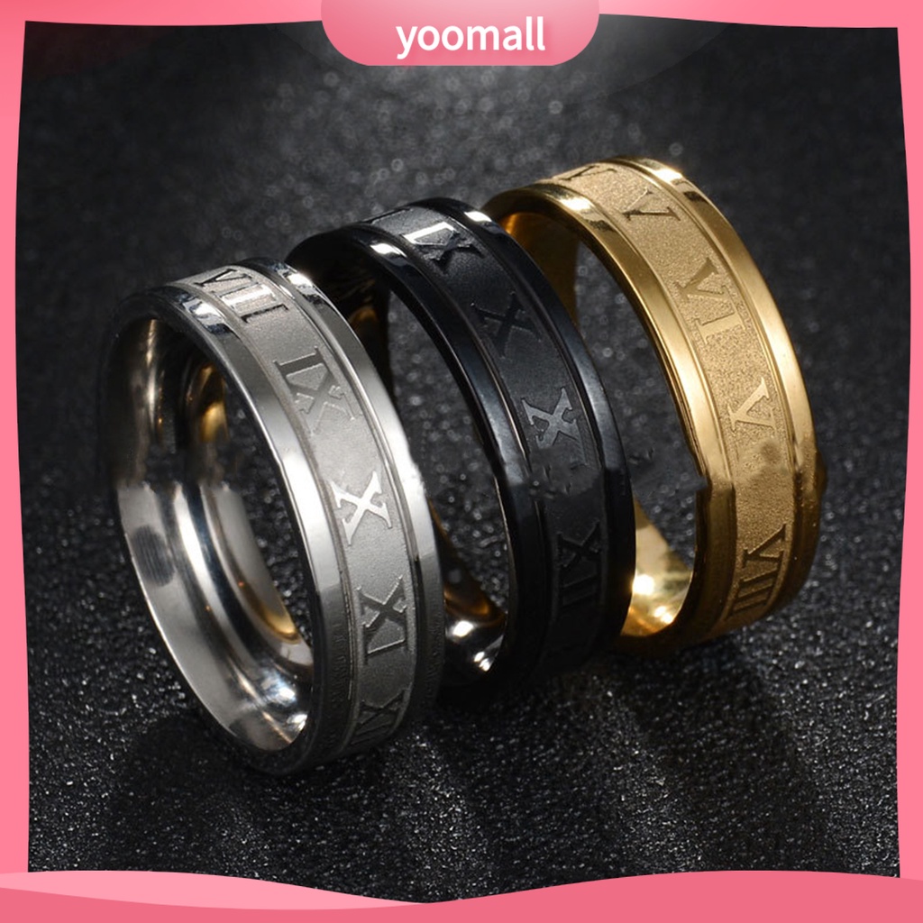 Nhẫn Thép Không Gỉ Bản Rộng Khắc Số La Mã Thời Trang Cho Nam