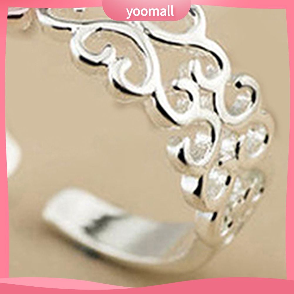 Nhẫn Hở Mạ Bạc Khắc Hình Trái Tim Thời Trang Có Thể Điều Chỉnh Kích Cỡ