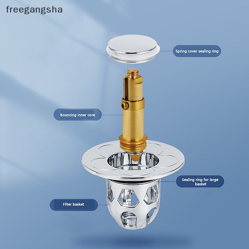 [FREG] Universal Bathroom Sink Stopper Stainless Steel Push Type Bullet Core Basin Drain With Anti-Cging Strainer For Wash Basin FDH