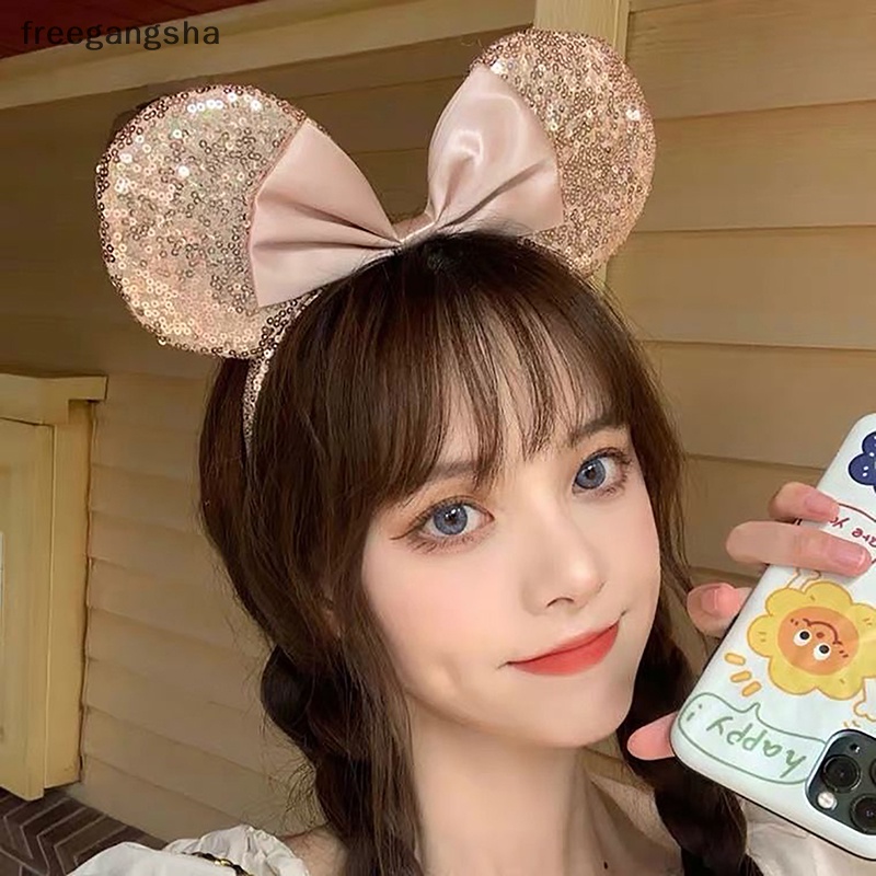 [FREG] Sequin Mouse Ears Headbands with Bow for Adults Women Accessories for Birthday Party Cosplay Costume FDH