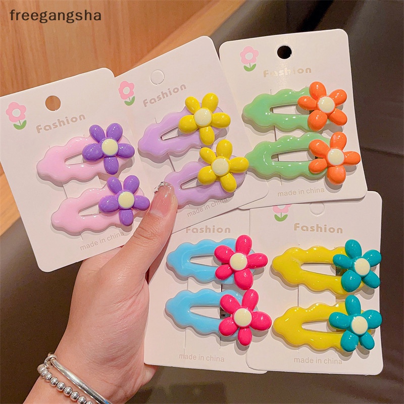 [FREG] 2PCS Cute Flower Hairpin Candy Color Hairgrip Hair Clips For Girls Women Kids Child Gift Hair Accessories Party Holiday Ornament FDH