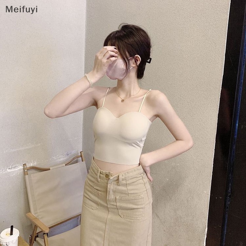 [Meifuyi] Women Camisole With Breast Pad Summer Solid Color Sexy Sleeveless Backless Slim Top COD