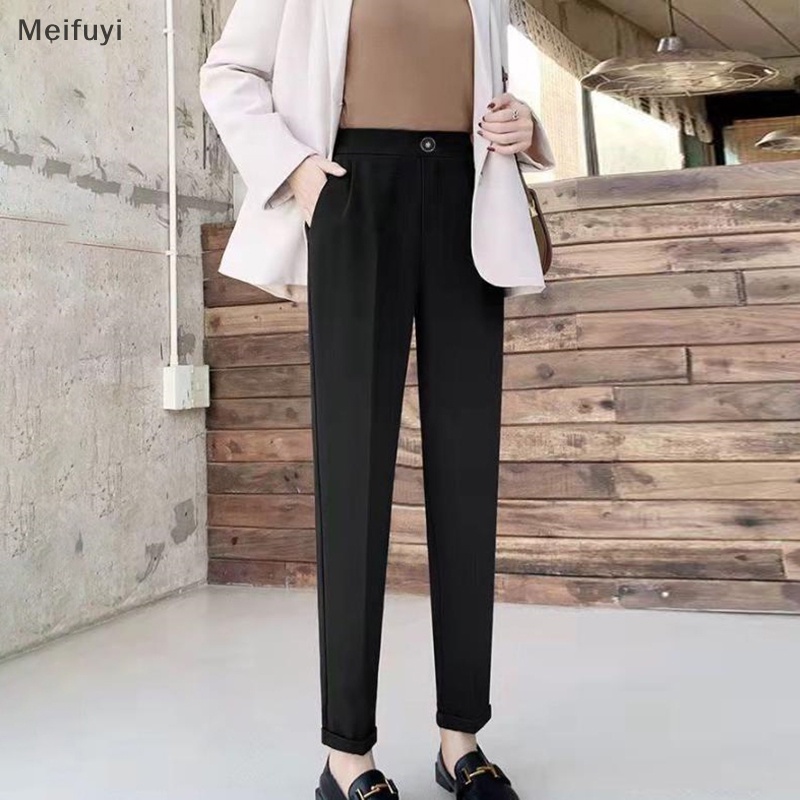 [Meifuyi] Spring Summer Straight Wide Leg Pants Korean Style Women Pleated Chiffon Trousers High Waist Pants Casual Wide Leg Pants COD