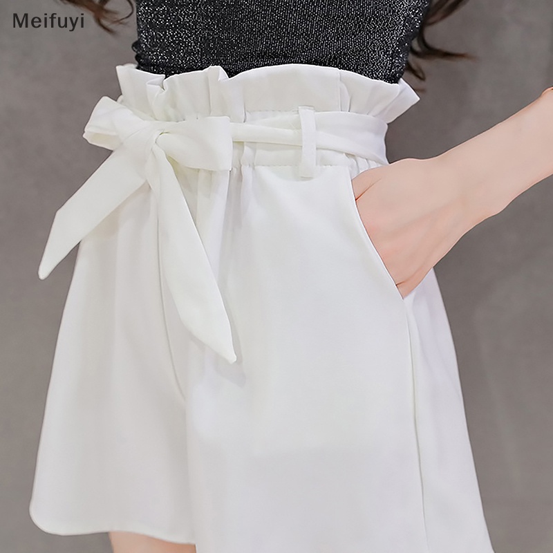 [Meifuyi] Summer Solid Color Lace-Up With Bow High-Waisted Bract Shorts Wide Leg Pants COD