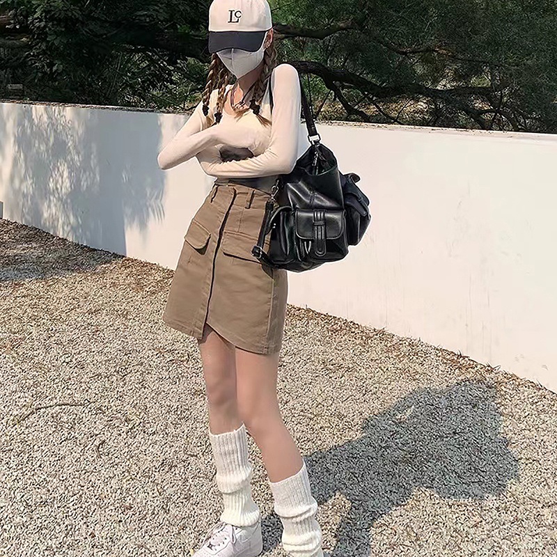 [Meifuyi] Skirt Women'S Summer Irregular High Fanny Pack Hip A-Line Skirt COD