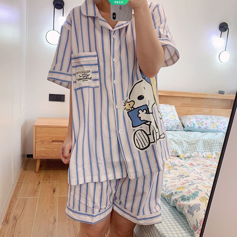 Bộ Đồ Ngủ Ngắn Tay Họa Tiết Kẻ Sọc In Hình Snoopy Dễ Thương Thoải Mái Thời Trang Mùa Hè 2023 Y2k Cho Nữ