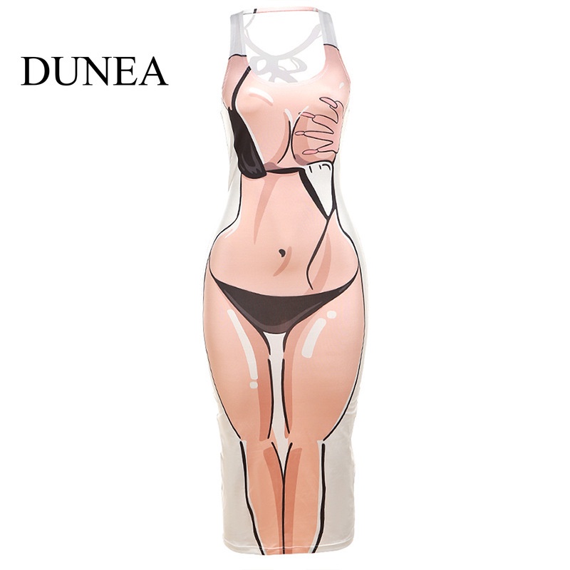 Đầm không tay dáng ôm Hoạ Tiết In Kỹ Thuật Số Thiết Kế Ôm Sát Tôn Dáng