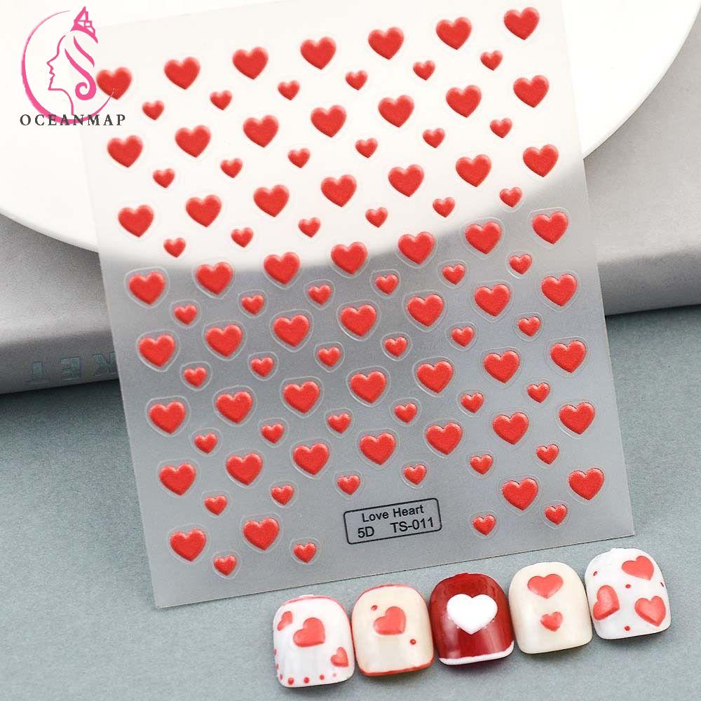 OCEANMAP Miếng Dán Trang Trí Móng Tay Hình Trái Tim Thời Trang