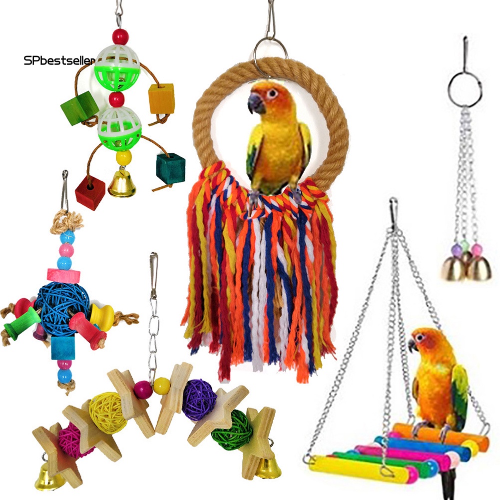 Set 6 Đồ Chơi Dây Treo Gắn Chuông / Bóng Vui Nhộn Cho Chim Vẹt