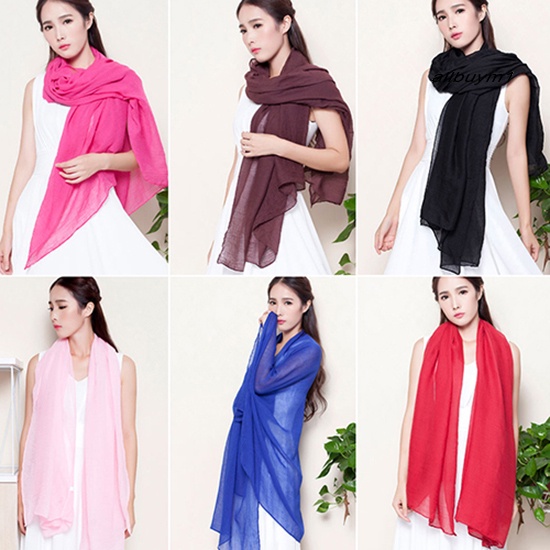 Khăn Choàng Cổ Dài Vải Lanh Cotton Màu Trơn Thời Trang Cho Nữ