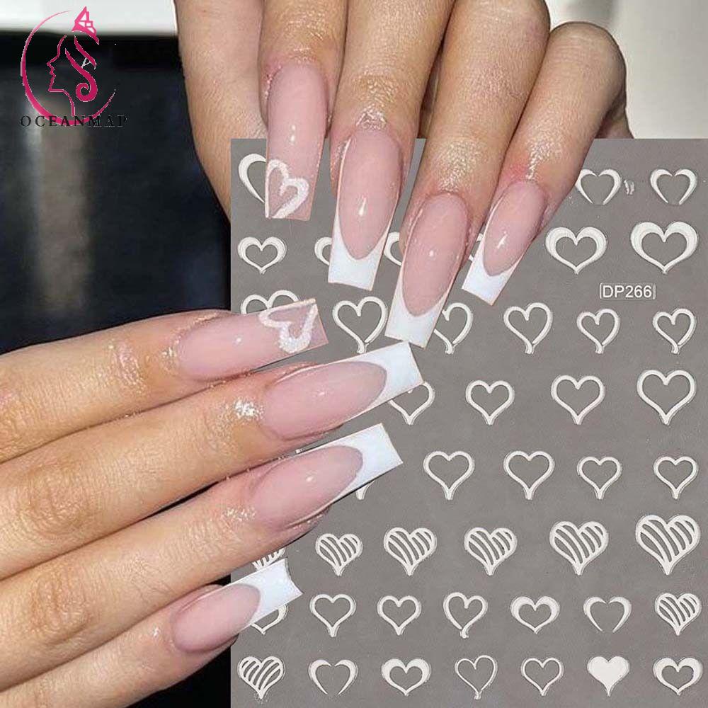 OCEANMAP Miếng Dán Trang Trí Móng Tay Hình Hoa / Ngôi Sao / Trái Tim Màu Trắng Thời Trang