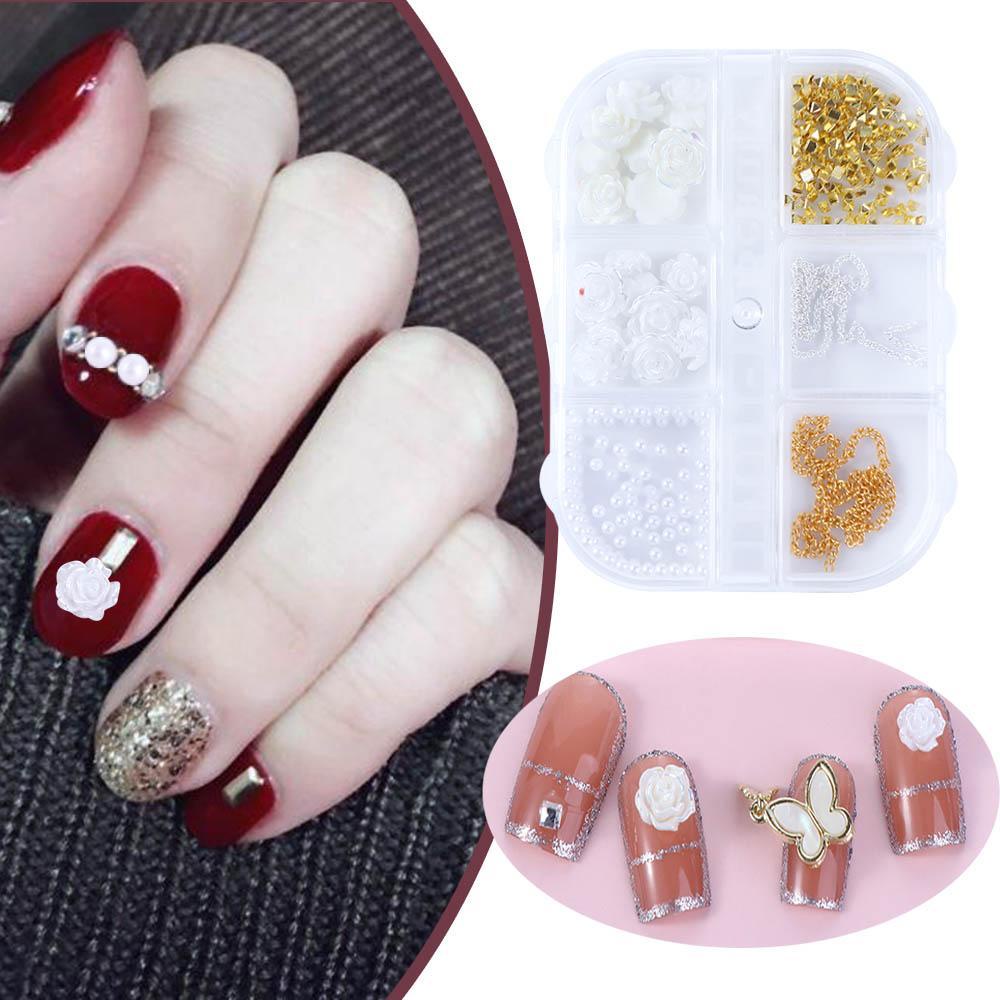 OCEANMAP Set 6 Hộp Phụ Kiện Hoa Hồng 3D Trang Trí Móng Tay Charms