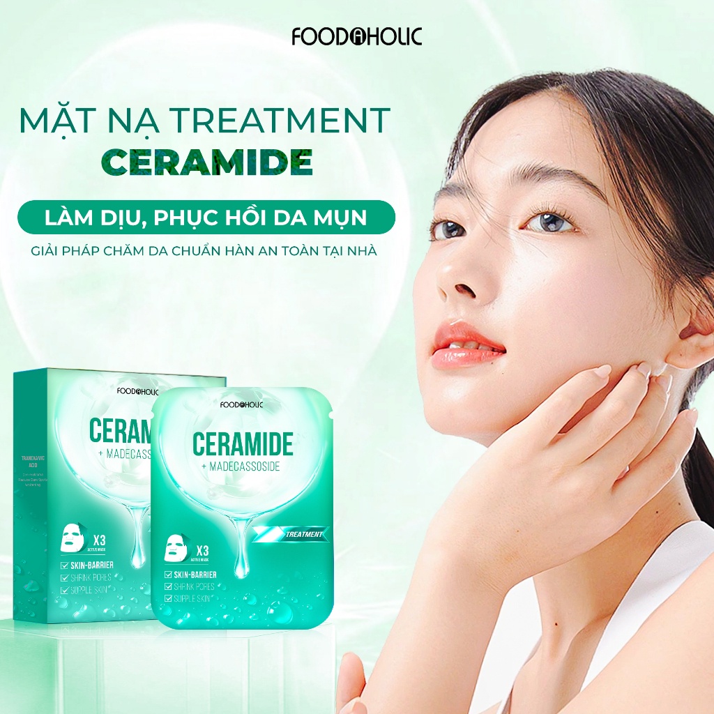 Hộp 10 Mặt Nạ Foodaholic Ceramide Làm Dịu, Phục Hồi Da Mụn Ceramide Ample Mask 23ml/miếng x10