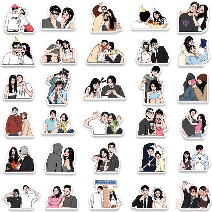 Set 60 Món Đồ Chơi Chất Lượng Cao ❉ Cặp Đôi Ngọt Ngào. Miếng Dán Hướng Dẫn Ánh Sáng Tình Yêu Series 01 ❉ Sticker Dán Tường Chống Thấm Nước Họa Tiết Doodle Hợp Thời Trang