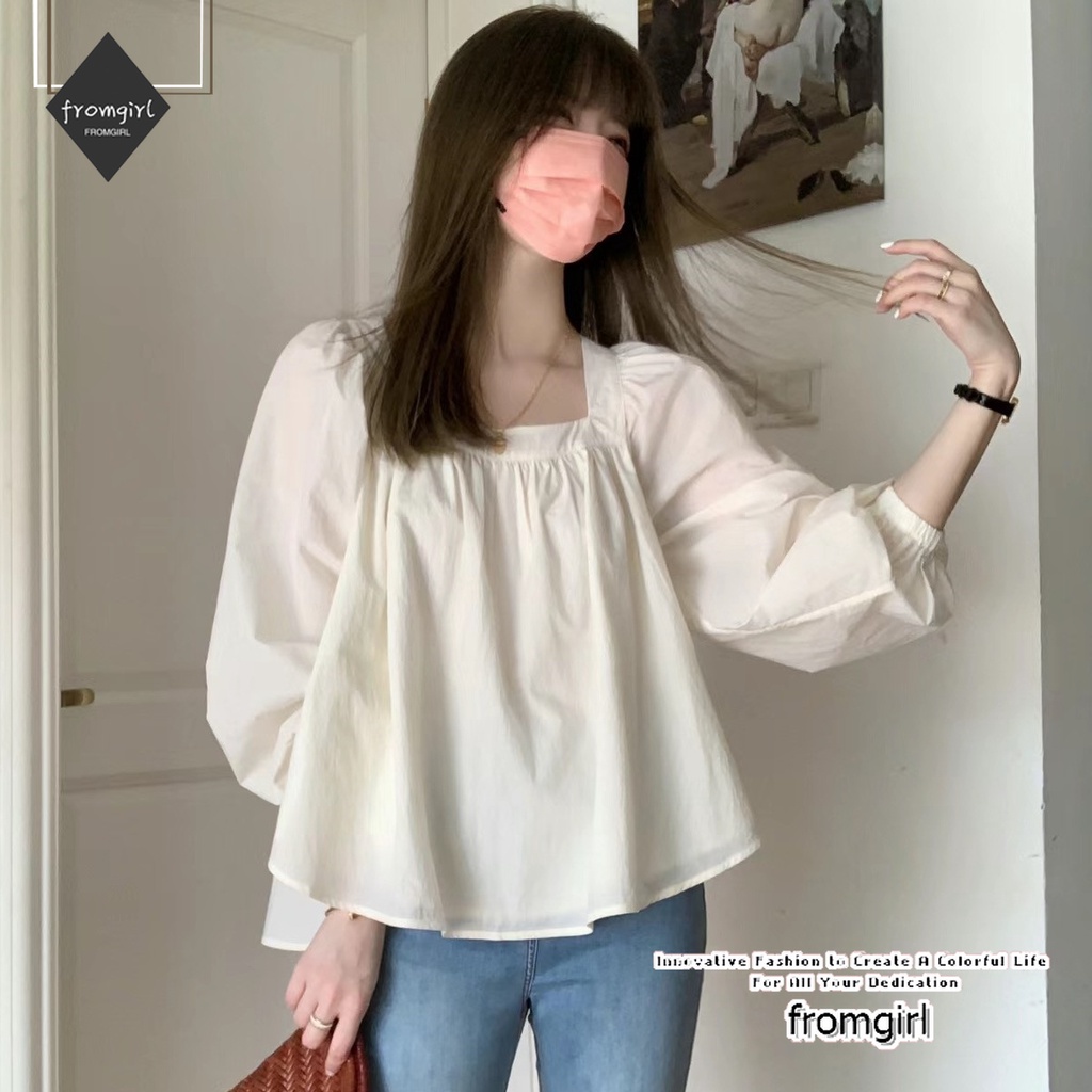 Áo Sơ Mi Trắng Cổ Vuông Tay Phồng Phong Cách Pháp Cổ Điển Thời Trang Mùa Xuân Cho Nữ