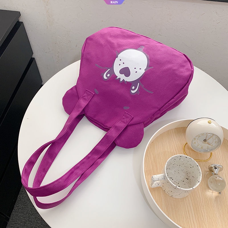 Túi Tote Vải Canvas Hai Mặt Sức Chứa Lớn Hình Đầu Gấu Dễ Thương Cho Nữ