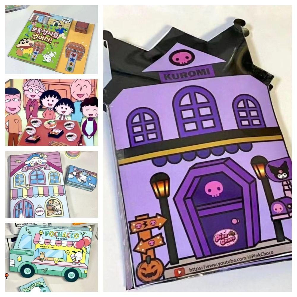 Sách Giấy Dán Hình Nhân Vật Hoạt Hình Anime Kuromi Cậu Bé Bút Chì Shin-chan Bút Chì Montessori Pochacco Chibi DIY 1 Cho Bé