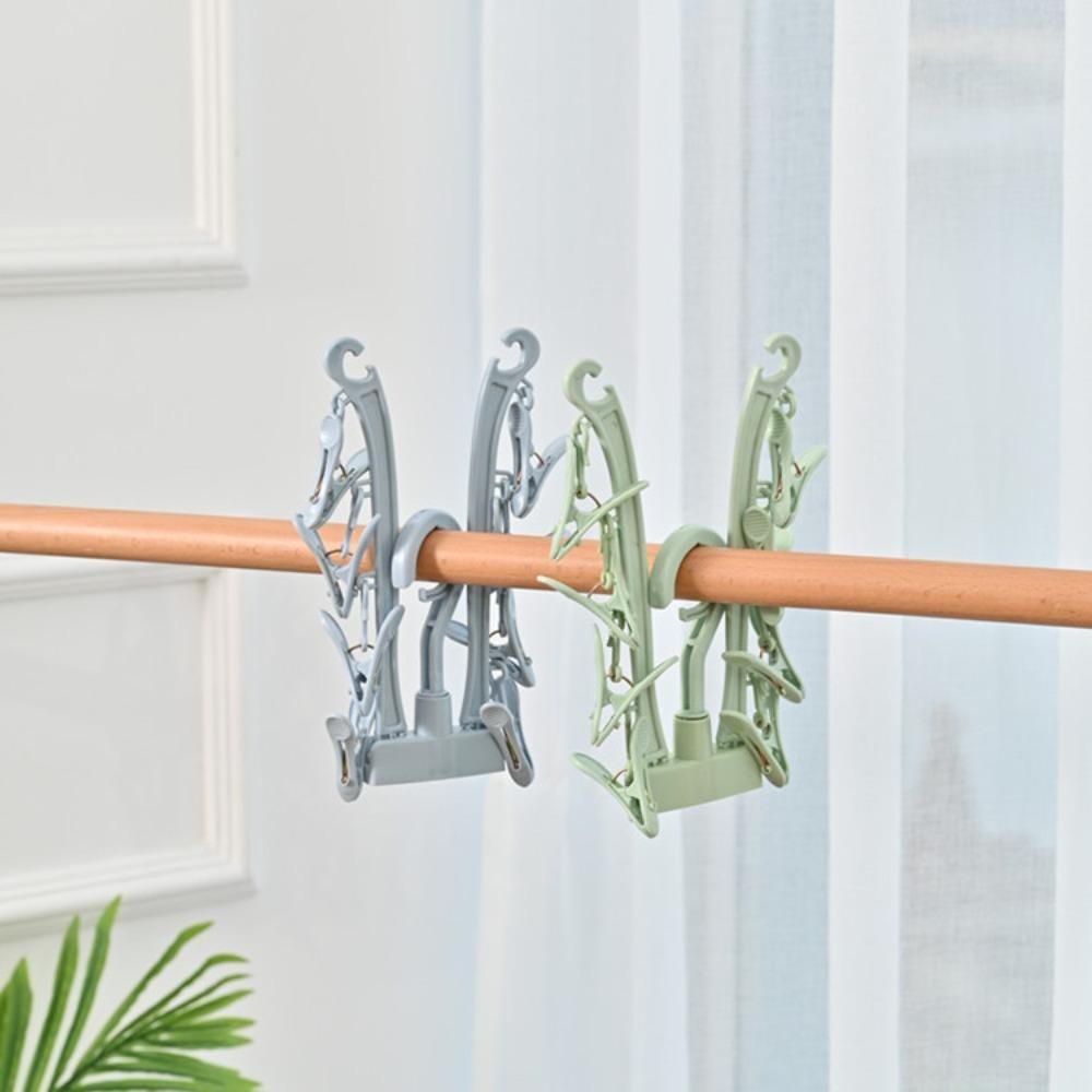 MUVAKO Thanh treo móc quần áo 8 Kẹp Bằng Nhựa Chống Trượt Có Thể Gấp Gọn Tiện Dụng
