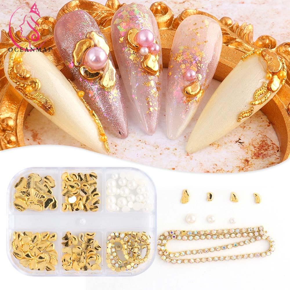 OCEANMAP Hạt Kim Loại 3D Đính Móng Nghệ Thuật