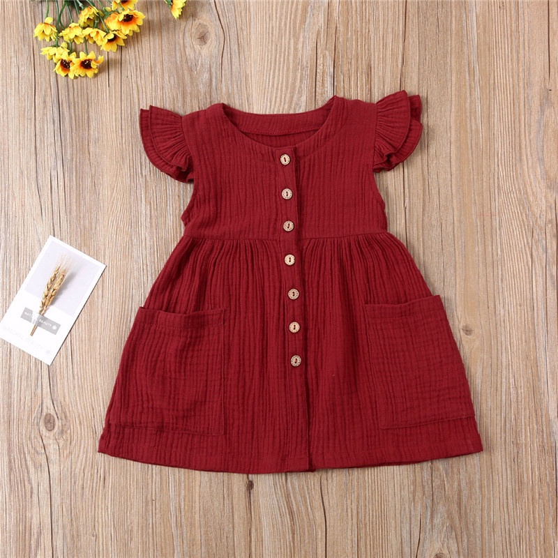 Đầm Cotton Tay Bèo Thời Trang Mùa Hè Xinh Xắn Cho Bé Gái