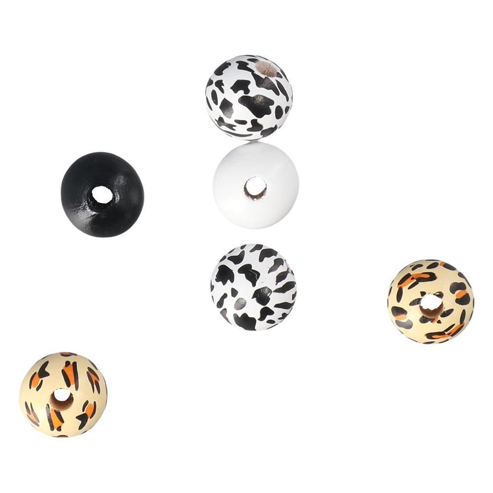 Set 240 Hạt Gỗ Xỏ Lỗ 16mm Họa Tiết Da Báo Dùng Để Làm Móc Khóa