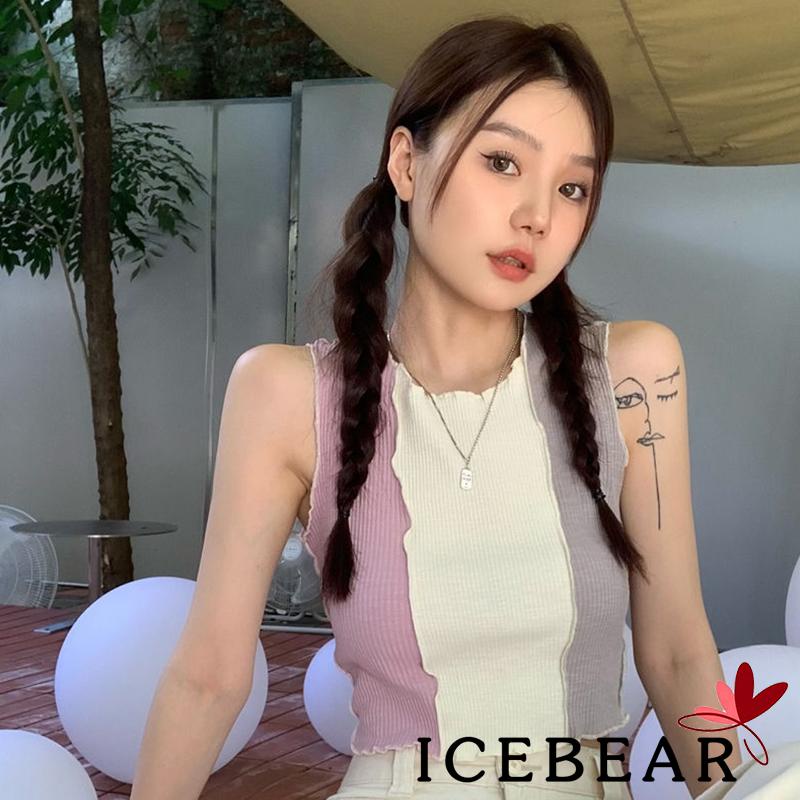 Áo Croptop Sát Nách Cổ Tròn Màu Sắc Tương Phản Thời Trang Mùa Hè Cho Nữ