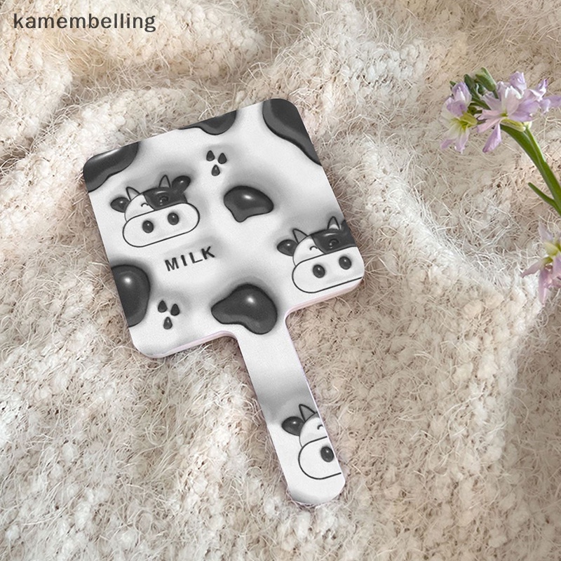 Gương Trang Điểm Cầm Tay Hình Vuông Họa Tiết Bò Sữa Có Tay Cầm Thích Hợp Cho SPA / Salon