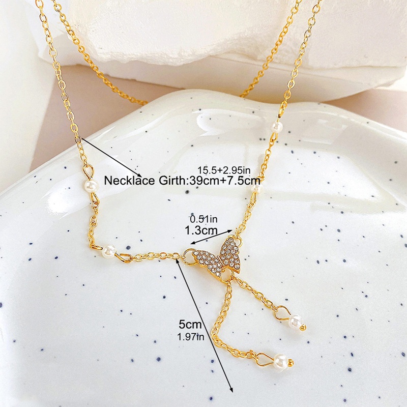 Vòng cổ Mặt Hình Bướm Đính Ngọc Trai Và Đá Zircon Lấp Lánh Thời Trang Cho Nữ