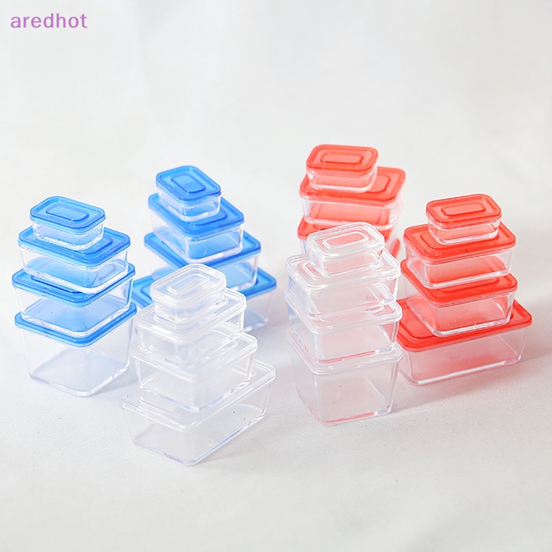 Set 4 Hộp Đựng Thức Ăn Trong Suốt Hình Chữ Nhật / Vuông Dễ Thương Trang Trí Nhà Búp Bê Mới
