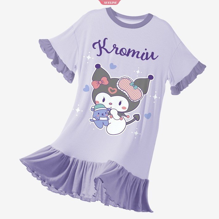 SANRIO Đồ ngủ Ngắn Tay In Hoạt Hình Kuromi Kuromi Dễ Thương Cho Bé Gái