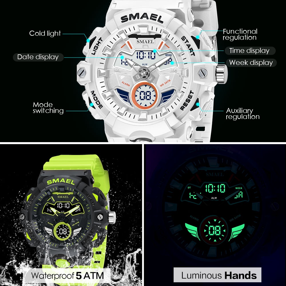 Đồng Hồ Quartz SMAEL Chống Thấm Nước 5atm Với Dây Đeo Da Báo Động 8085
