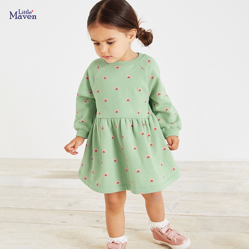 Đầm Cotton Thuần Khiết Dài Tay Thêu Hình Dễ Thương Phong Cách Âu Mỹ Mùa Thu Dành Cho Bé Gái