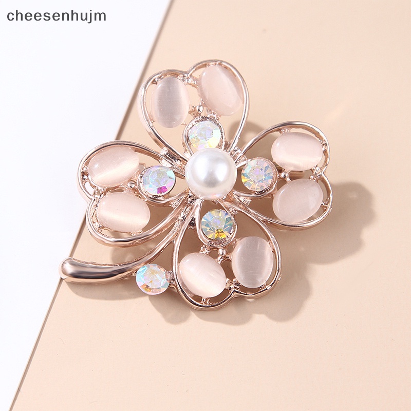 Ghim Cài Áo Hình Cỏ Ba Lá Đính Đá Opal Ngọc Trai Dành Cho Nữ