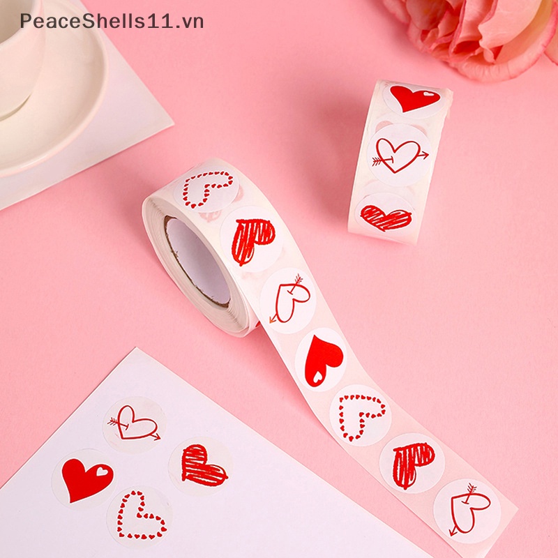 Cuộn 500 Miếng Dán Hình Trái Tim Đỏ In Chữ Handmade With Love Dùng Trang Trí Quà Tặng Sinh Nhật / Tiệc Cưới