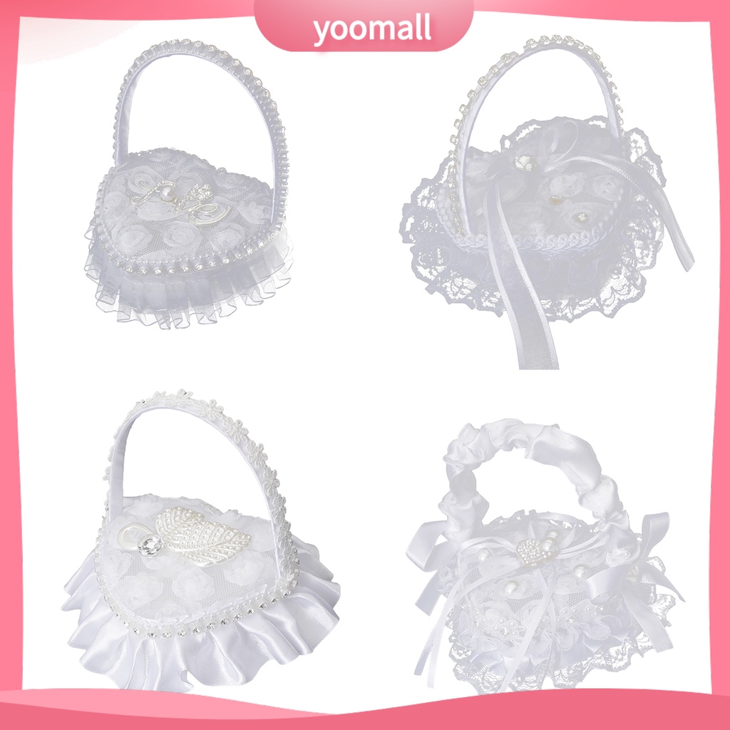 [YM] Giá Đỡ Nhẫn Cưới Bằng Vải Ren Lưới Thắt Nơ Đính Đá Hình Trái Tim Màu Trơn Trang Trí Hoa