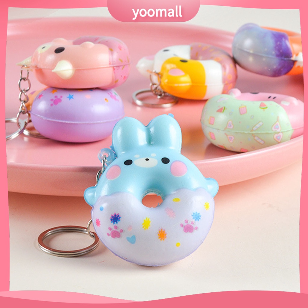 [YM] Móc Chìa Khóa Đồ Chơi Bóp Hình Bánh Donut Hoạt Hình Không Phai Đa Năng Sống Động Di Động