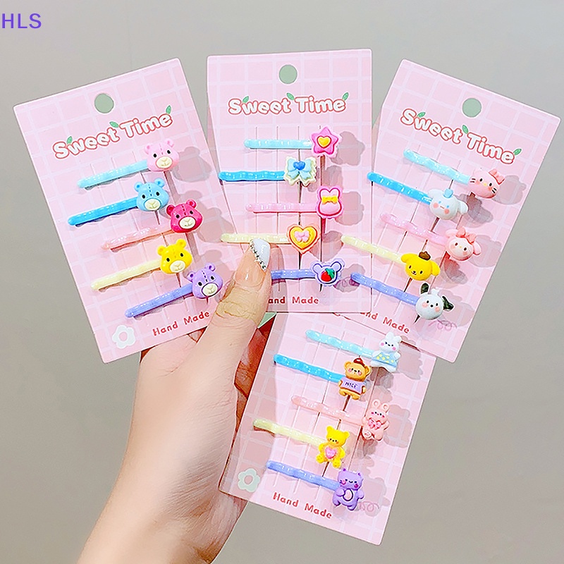 1 Bộ Kẹp Tóc Mái Hình Ngôi Sao / Trái Tim / Hoa Hoạt Hình Màu Sắc Ngọt Ngào Cho Bé Gái