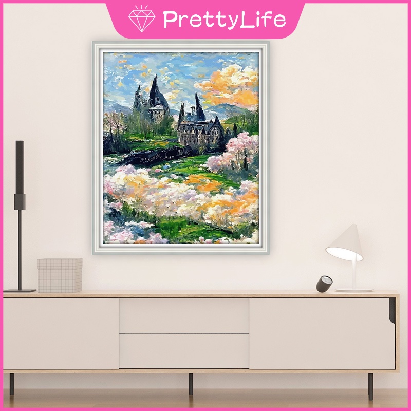 Bộ Tranh Đính Đá 5d Tự Làm 30x40cm Hình Hoa Lâu Đài Trắng Trang Trí Nhà Cửa