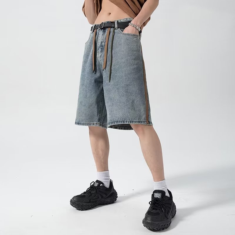 Quần Short Denim Mỏng Màu Đen Phong Cách Retro Mỹ Thời Trang Cao Cấp Cho Nam