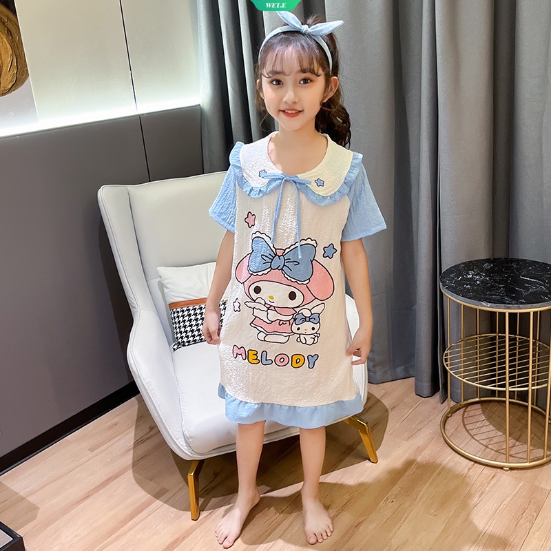 SANRIO Đồ ngủ Tay Ngắn In Họa Tiết Hoạt Hình My Melody Kuromi Dễ Thương Thoải Mái Cho Nữ