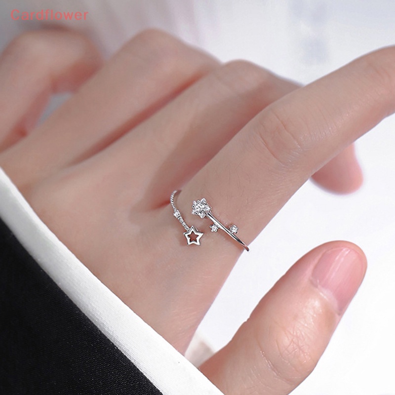 &lt; Cardflower &gt; Nhẫn Hở Hình Ngôi Sao Năm Cánh Rỗng Màu Bạc Dát Đá Zircon Có Thể Điều Chỉnh Phong Cách Hàn Quốc Trang Sức Đám Cướ