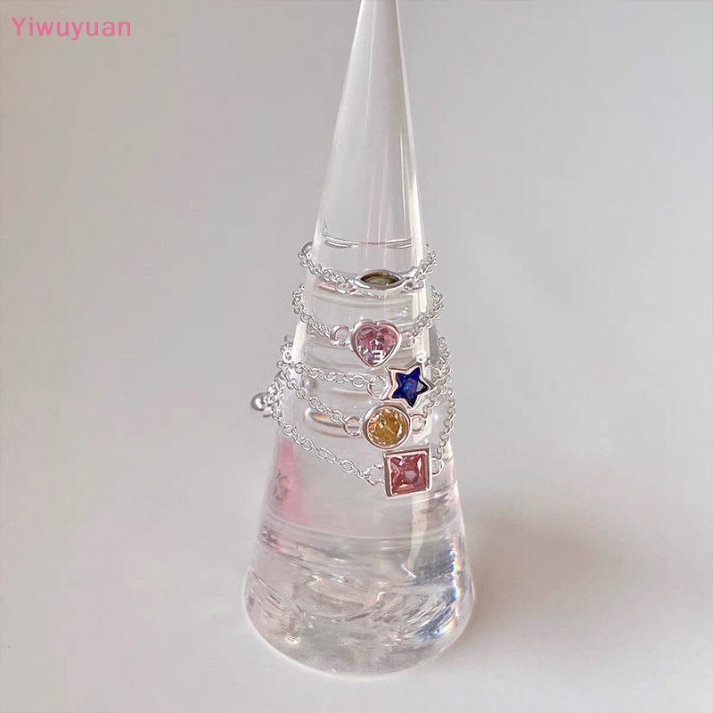 < Yiwuyuan > Nhẫn Đính Hôn Nữ Đính Đá Zircon Hình Trái Tim Ngôi Sao Có Thể Điều Chỉnh Kích Thước Y2K Trang Sức Mới